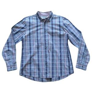 Michael Kors Button Down Shirt Men's L Gray Navy Blue Red White